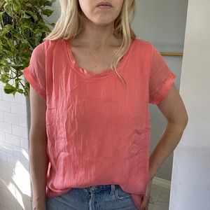 Nieole sheer short sleeve high low blouse